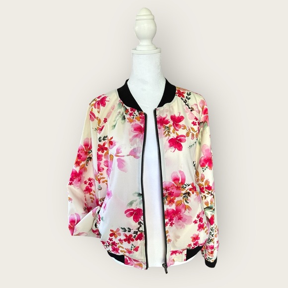 Sanctuary Pink Floral Bomber Jacket, Size M - Picture 5 of 13